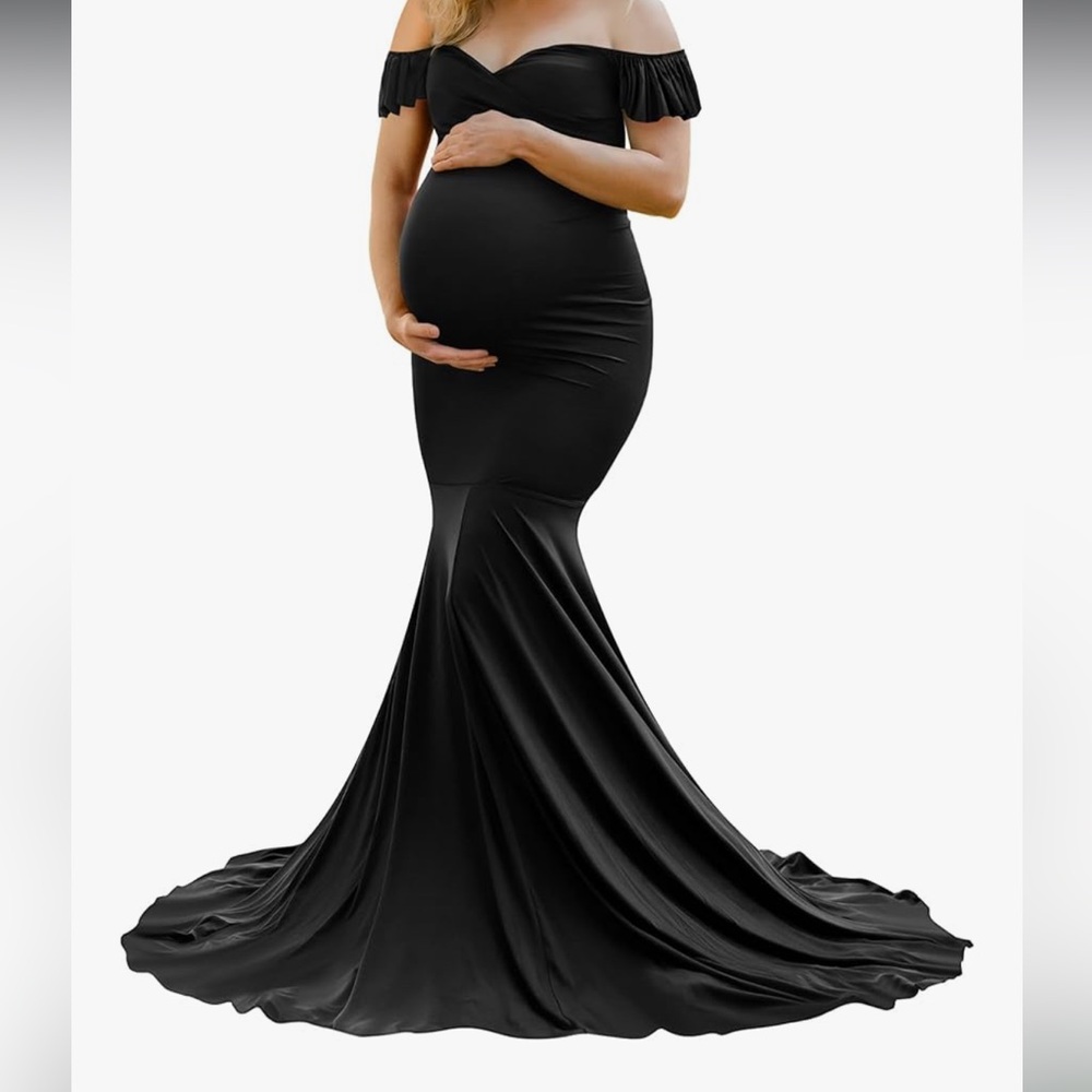 Elegant Black Maternity Gown for photoshoot mermaid style size Large